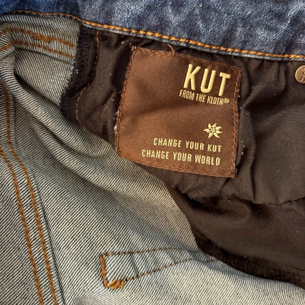 KUT from the Kloth Ankle Straight Leg Jeans Size 14 Dark Wash Cuffed Raw Hem